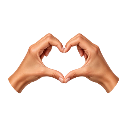 Two hands curve their fingers and thumbs together to make an open heart shape.