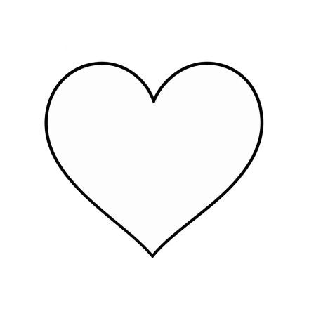 A smooth black outline traces a wide heart with an open white center.