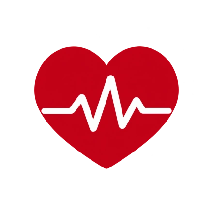 A solid red heart contains a white zigzag pulse line across its middle.