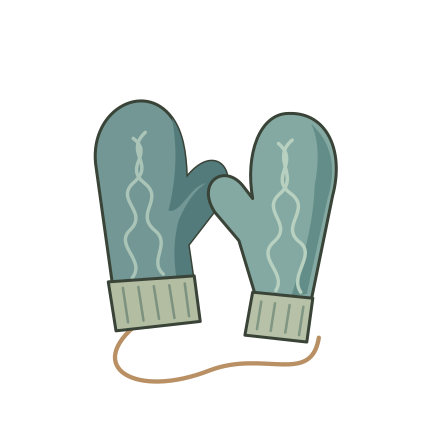 Two teal knitted mittens with ribbed cuffs, raised cable patterns and a loose connecting cord.