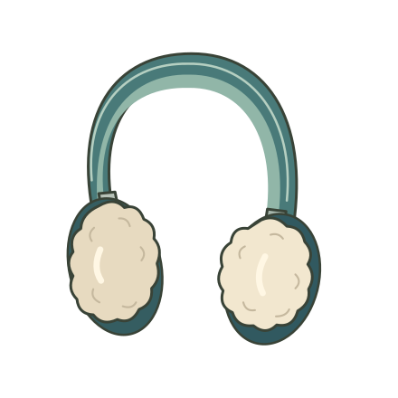 Two cream fleece earmuff pads joined by a curved teal padded headband, with one pad turned slightly outward.